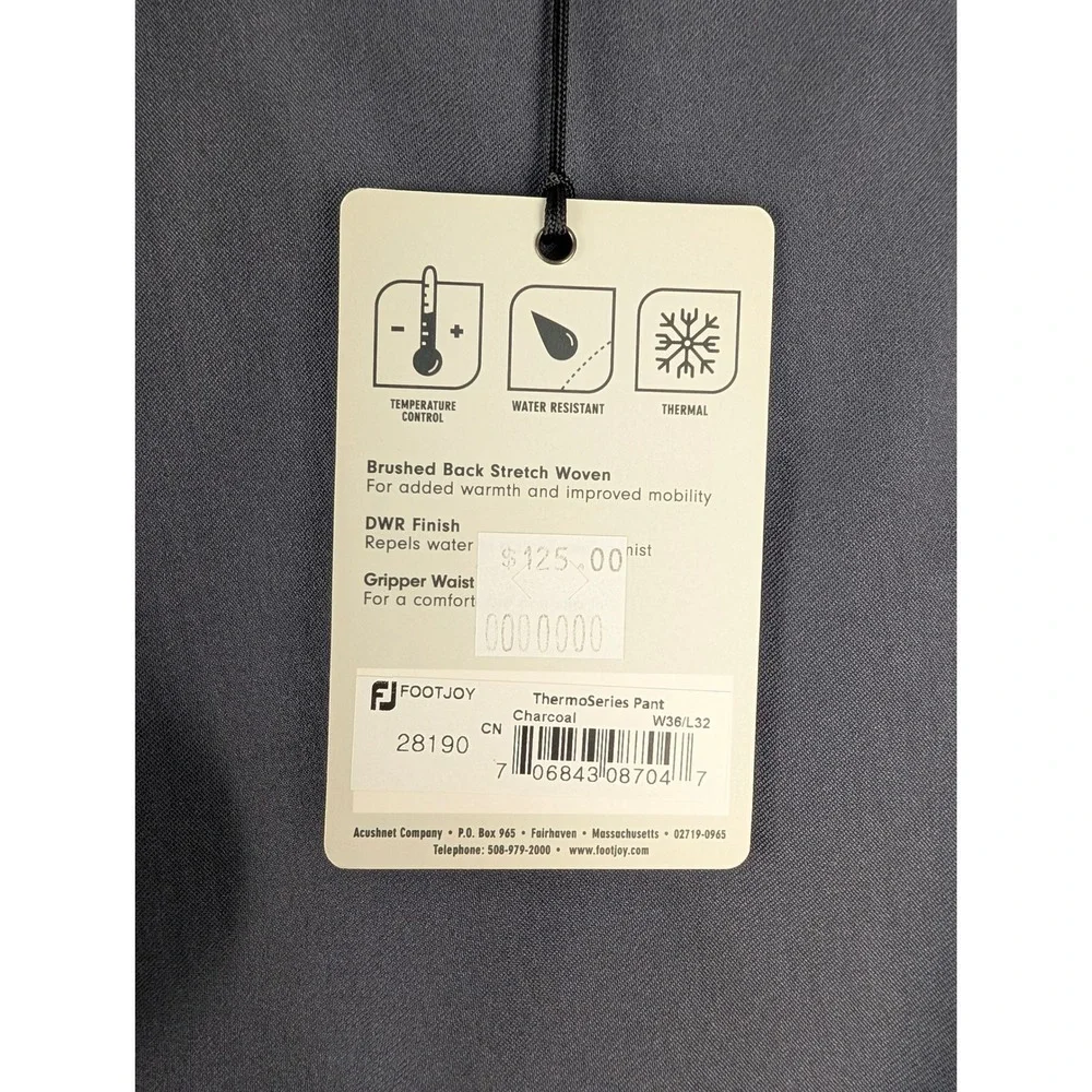 Footjoy ThermoSeries Golf Pants Mens 36x32 Charcoal Grey Water Resistant‎ NWT